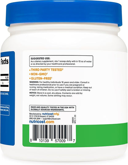 Nutricost L-Glutamine Powder Supplement (Green Apple) 500g - Gut Support, 5 Grams per Serving, Sweetened with Stevia - Gluten Free, Non GMO
