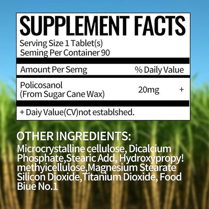 Dr. Brian Policosanol 20mg | 90 Policosanol Tablets for Heart Health Support | Non-GMO, Vegan, Gluten Free, Dairy Free