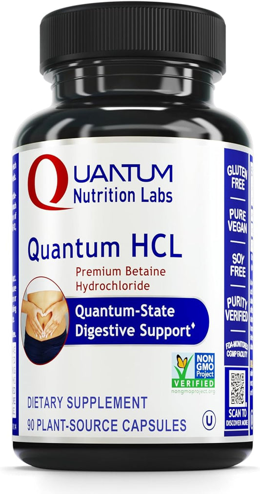 Quantum Nutrition Labs Quantum Betaine HCL - Betaine Hydrochloride, Betaine Hydrochloric Acid Supplement for Optimal Digestive Function and Low Stomach Acid, Betaine-HCL - 90 Plant-Based Capsules