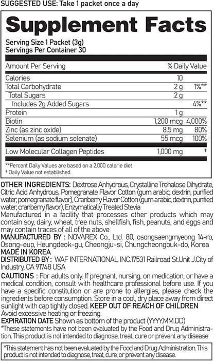 NEWTREE Biotin Cell Low Molecular Weight Marine Collagen Peptides Powder Packet, Protein Powder Supplement for Skin Hair Nail, Travel Packs - Taking Without Water, 30 Sticks