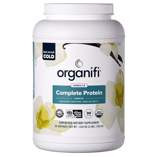 Organifi Complete Protein Vanilla Flavor - Organic Vegan Plant Based Protein Powder with Digestive Enzymes - 30 Day Supply - No Soy, Dairy, or Gluten