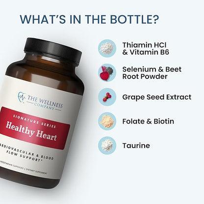 The Wellness Company Healthy Heart - Cardiovascular Strength, Blood Flow, Nitric Oxide Production & Healthy Cholesterol Levels | 120ct (1 Month Supply)