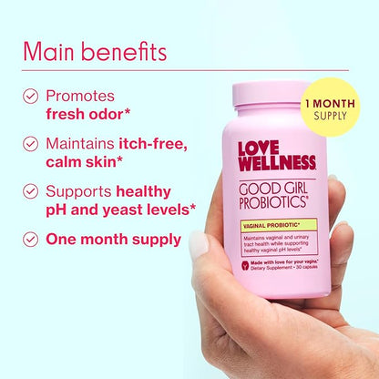 Love Wellness Good Girl Probiotics | Women's Vaginal Health Supplement | Vaginal Probiotics for Women pH Balance & Urinary Tract Health | Support Vaginal Odor & Flora | 30 Day Supply