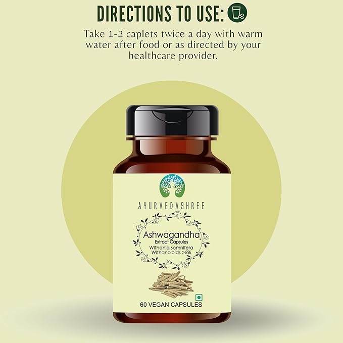 Ashwagandha Root Extract 500mg - 60 Vegetarian Capsules | Withania Somnifera Withanoloids | All Natural | 100% Vegan | Gluten-Free | GMP Certified