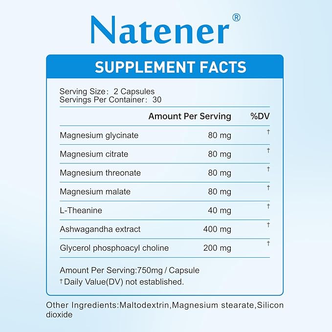 320mg Quad Magnesium & 200mg Alpha GPC & 440mg Ashwagandha + L-Theanine - Support Memory, Focus, Attention & Relaxation* | Magnesium Glycinate/Threonate/Citrate/Malate - 60 Capsules