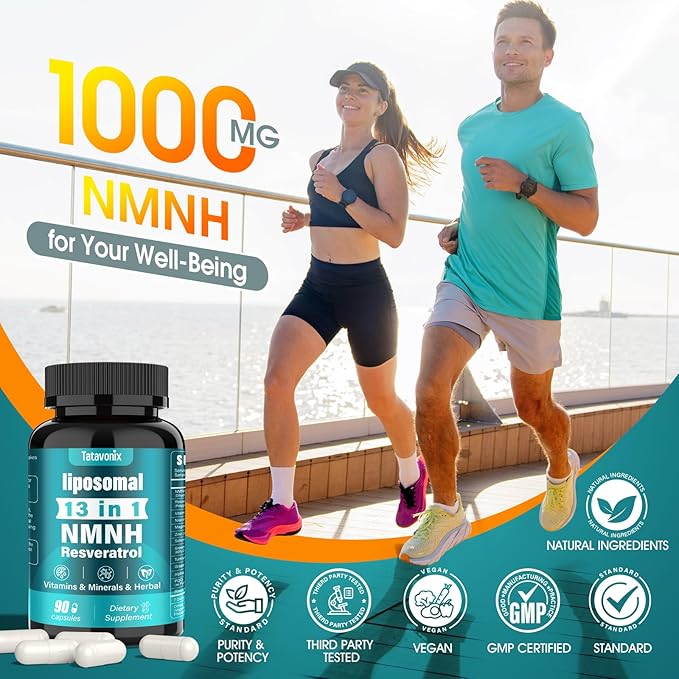 13 in 1 NMNH (Dihydronicotinamide Mononucleotide) 1000mg Per Serving, NMN Supplement Alternative with Liposomal NAD+ and Resveratrol, Non-GMO, Gluten-Free – for Anti-Aging, Energy, Focus – 90 Capsules