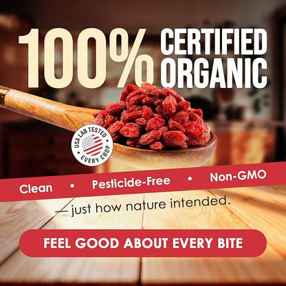 2lbs/32oz Premium Organic, Raw & Dried Goji Berries by Nutrient Elements. USDA Certified. Natural Superfood. Extra Large, Non-GMO Berries with Resealable Bag. Includes Free Recipes E-Book