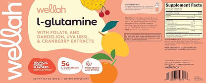 Wellah L-Glutamine Powder Tropical Punch (50 Servings) - 5g L-Glutamine Per Serving, Sweetened with Stevia