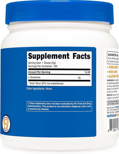 Nutricost L-Glutamine Powder (500 Grams) Unflavored - Gluten Free & Non-GMO, 100 Servings