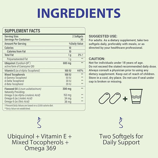 CoQ10 600mg Softgels | High Absorption CoQ10 Ubiquinol Supplement | Reduced Form Enhanced with Vitamin E & Omega 3 6 9 | Antioxidant Powerhouse Good for Health| 240 Softgels