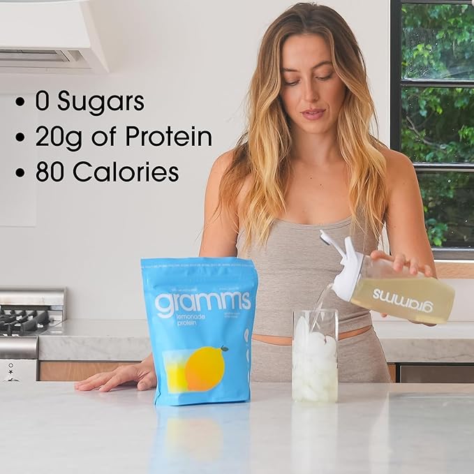 GRAMMS Clear Protein Powder, Lemonade | 20g Protein Grass-Fed Whey Isolate, Zero Sugar, Zero Lactose, Non-Bloating, Non-GMO, Protein for Women (18 Servings)