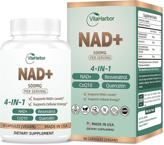 NAD Supplement 500mg, Pure Organic NAD+ Supplement for Women & Men, NAD+ with Trans-Resveratrol & CoQ10 & Quercetin for Cellular Energy & Healthy Aging, NMN Alternative (90 Vegan Caps)