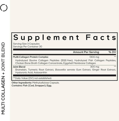 Codeage Multi Collagen Protein + Joint Blend Supplement, Hyaluronic Acid, Bromelain, Turmeric, Ginger, Boswellia, Astaxanthin - Hydrolyzed Bovine Collagen - 5 Collagen Types - Non-GMO - 90 Capsules