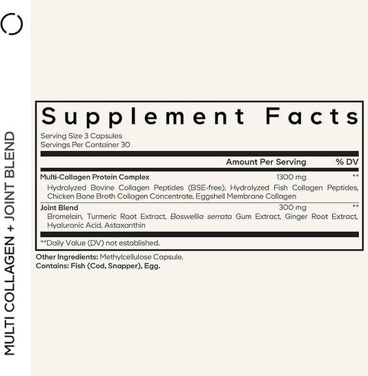 Codeage Multi Collagen Protein + Joint Blend Supplement, Hyaluronic Acid, Bromelain, Turmeric, Ginger, Boswellia, Astaxanthin - Hydrolyzed Bovine Collagen - 5 Collagen Types - Non-GMO - 90 Capsules