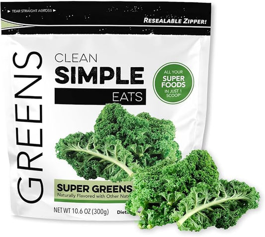 Clean Simple Eats Super Greens Powder, Naturally Flavored Greens Powder with Chlorella, Spirulina, Superfoods & Prebiotic Fiber, No Artificial Ingredients, Gluten Free, Classic Greens Flavor, 30 Srvgs