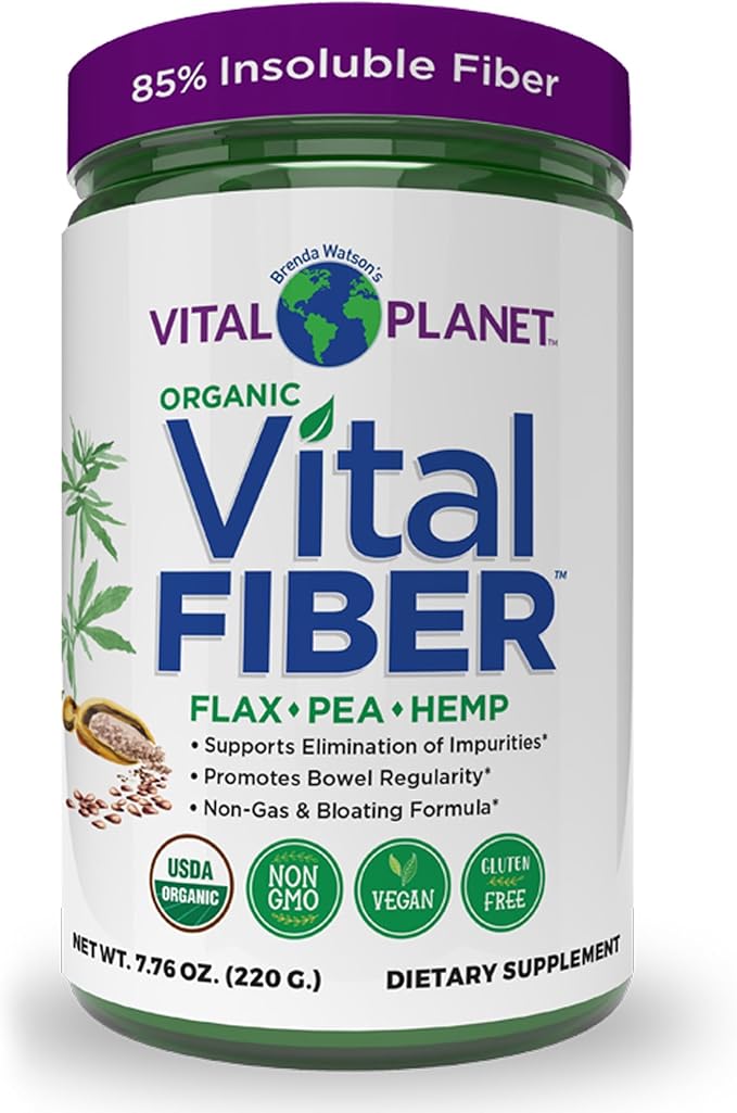 Vital Planet - Vital Fiber Powder, Soluble and Insoluble Fiber Supplement with Flax, Pea and Hemp, Organic Daily Dietary Supplement Supports Gut Digestive Regularity 7.76 oz