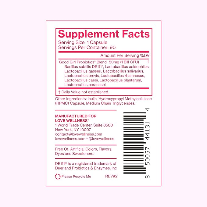 Love Wellness Good Girl Probiotics | Women's Vaginal Health Supplement | Vaginal Probiotics for Women pH Balance & Urinary Tract Health | Support Vaginal Odor & Flora | 90 Day Supply
