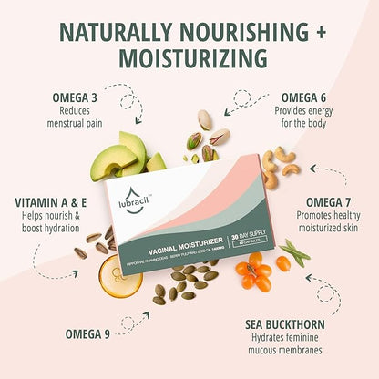 Lubracil Vaginal Moisturizer Pills for Dryness and Moisture – Sea Buckthorn Oil, Omegas 6, 7, & 9, Vitamins A & E – Nourishes Vaginal Wetness & Hydration for All Women – 60 Wet Pills, 1 Pack