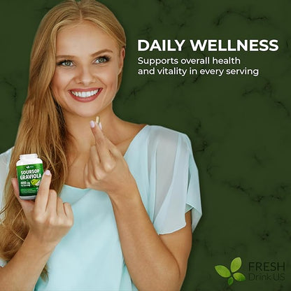 FRESHDRINKUS, Premium 200 Soursop Capsules, 4000mg per Serving, 100 Days Supply – 100% from Natural Soursop Graviola Fruits and Leaves Extract, Vegan Capsules, Non-GMO, Gluten-Free.