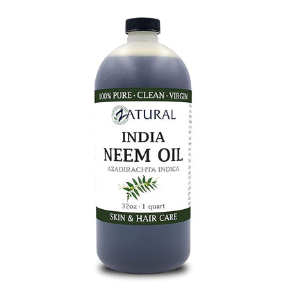 Zatural 100% Pure Neem Oil - Undiluted, Cold-Pressed, For Hair, Skin, and Nails, 32 oz