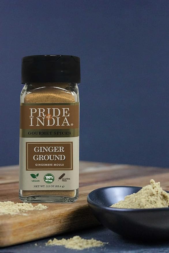 Pride of India – Ginger Fine Ground – Gourmet Spice – Blends Well – Good for Cooking/Baking/Tea & More – No Additives – Fresh Root Powder – Easy to Use – 2.2 oz. Small Dual Sifter Bottle