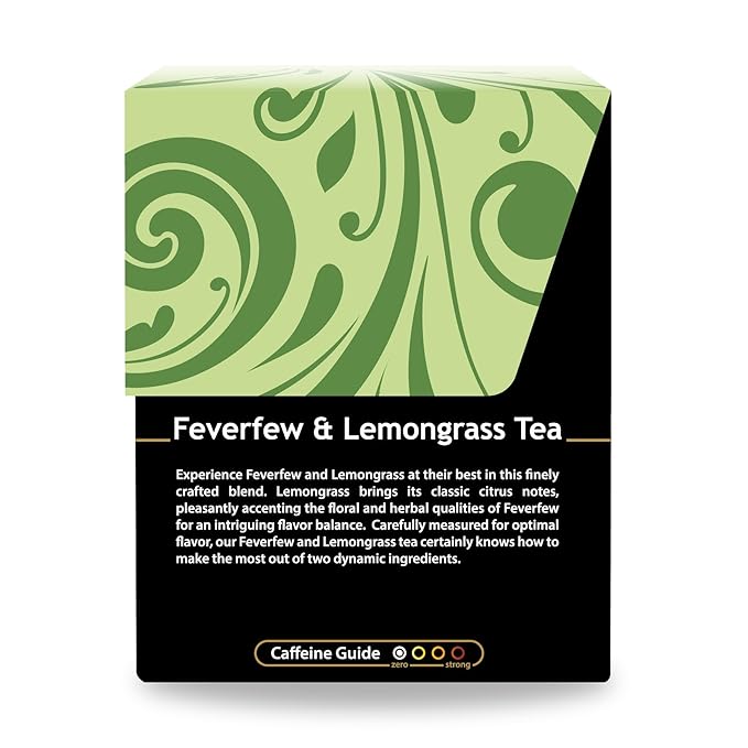 Buddha Teas - Feverfew & Lemongrass - Organic Herbal Tea - For Cognitive Balance & Overall Health - With Essential Minerals & Vitamins - Caffeine Free - 100% Kosher & Non-GMO - 18 Tea Bags (Pack of 1)