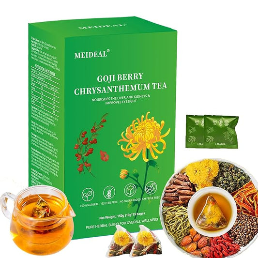 Goji Berry Chrysanthemum Tea for Liver Health, 8 Excellent Natural Herbal Formulas, Dandelion Wolfberry Tea Bags for Liver Detox, Vegan, No Sugar, No Caffeine (1 Box (15 bags*10g)