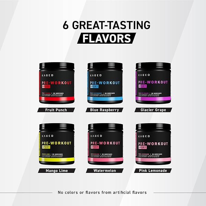 Kaged Sport Pre Workout Powder for Men & Women, Mango Lime, Sport Certified, 188mg Caffeine, Nitric Oxide Supplement, Beta Alanine for Energy, Weightlifting, Cardio Endurance & Strength, 20 Servings