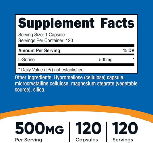 Nutricost L-Serine 500mg, 120 Capsules, 120 Servings - Vegetarian Capsules, Non-GMO, Gluten Free