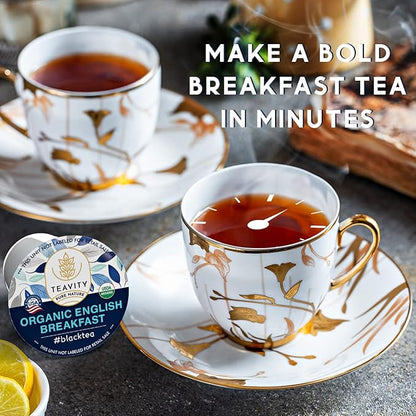 Organic English Breakfast Tea Pods for Keurig - Naturally Caffeinated Unsweetened Black Tea Pods by Teavity (36 Tea Pods)