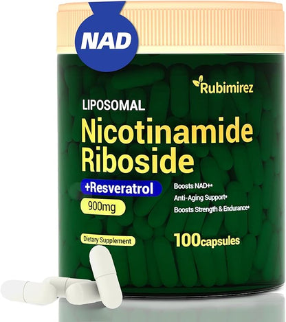 NAD+ Supplement with, Nicotinamide Riboside & Resveratrol 900mg – Anti-Aging Support for Women & Men, NMN Alternative, Vegan Non-GMO - 100 Capsules