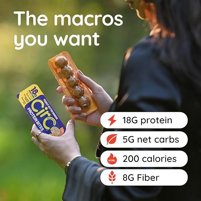 CirC Protein Bites - 8 Count Variety Mix High Energy Balls - 18g of protein 4g of Collagen, 5g of net carb, Whey & Peanuts - Portable Healthy Snacks in 5-Piece Resealable Packs