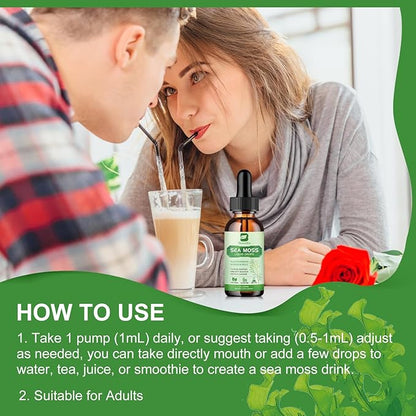Sea Moss Liquid Drops - Organic Irish Sea Moss Gel with Spirulina, Bladderwrack, Burdock Root, Seamoss Gel Supplement for Joint, Detox Cleanse & Digestion Support - 2 Fl Oz, Vegan