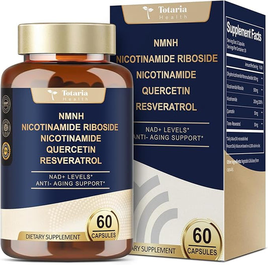 NMNH (NAD or NMN Alternative Supplement) (Dihydronicotinamide Mononucleotide) Ultra Strength, NAD+ Support w/NR, Resveratrol & Quercetin, Ultra Absorption for Anti-Aging, Vegan, USA Made