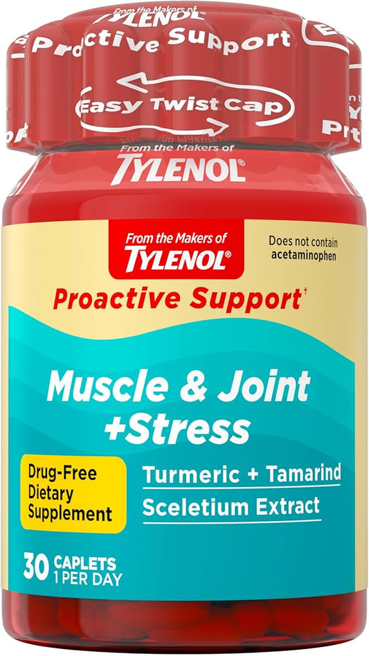 Tylenol Proactive Support* Muscle & Joint Supplements + Stress, Drug Free, Tamarind + Turmeric Supplement + Sceletium Extract to Improve Joint Comfort & Flexibility*, 30 ct
