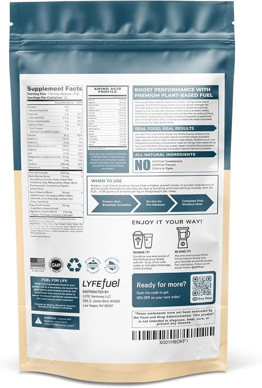 LyfeFuel Vegan Protein Shake Plant-Based Protein Powder with BCAA, Greens & Superfoods for Sports Performance, Recovery & Lean Muscle Building | (Vanilla, 24 Servings)