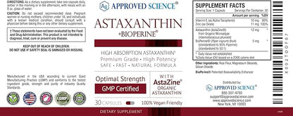 Approved Science® Astaxanthin 12 mg - Extra Strength Antioxidant - Supports Heart, Eyes, Skin - 30 Vegan Capsules - 1 Month Supply