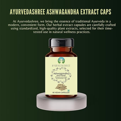 Ashwagandha Root Extract 500mg - 60 Vegetarian Capsules | Withania Somnifera Withanoloids | All Natural | 100% Vegan | Gluten-Free | GMP Certified