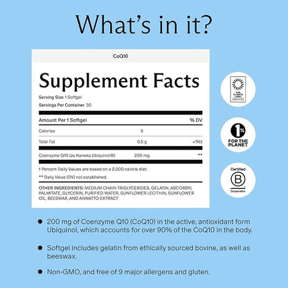 Needed. CoQ10 200mg Supplement - Ubiquinol 200mg for Women and Men – Coenzyme Q10 Preconception Health Supplement, Non-GMO, Softgels – 30 Count