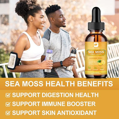 Sea Moss Liquid Drops - Organic Irish Sea Moss Gel with Spirulina, Bladderwrack, Burdock Root, Pinapple Seamoss Gel Supplement for Joint, Detox Cleanse & Digestion Support - 2 Fl Oz, Vegan