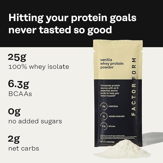 Whey Protein Powder | 100% Whey Isolate | 25g Protein & 6.3g BCAAs | Low Carb & Keto-Friendly | No Added Sugar (15 Packets, Vanilla)