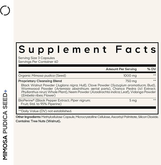 Codeage Organic Mimosa Pudica Seed Capsules - Mimosa Pudica Seeds Supplement - Black Walnut, Cloves, Vidanga, Neem, BioPerine - All in One - Sensitive Plant Pills - Non-GMO & Vegan - 120 Capsules
