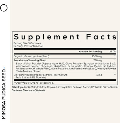 Codeage Organic Mimosa Pudica Seed Capsules - Mimosa Pudica Seeds Supplement - Black Walnut, Cloves, Vidanga, Neem, BioPerine - All in One - Sensitive Plant Pills - Non-GMO & Vegan - 120 Capsules