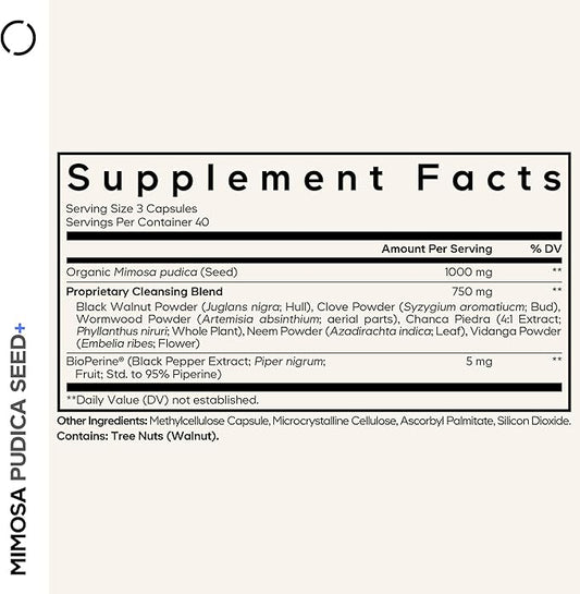 Codeage Organic Mimosa Pudica Seed Capsules - Mimosa Pudica Seeds Supplement - Black Walnut, Cloves, Vidanga, Neem, BioPerine - All in One - Sensitive Plant Pills - Non-GMO & Vegan - 120 Capsules