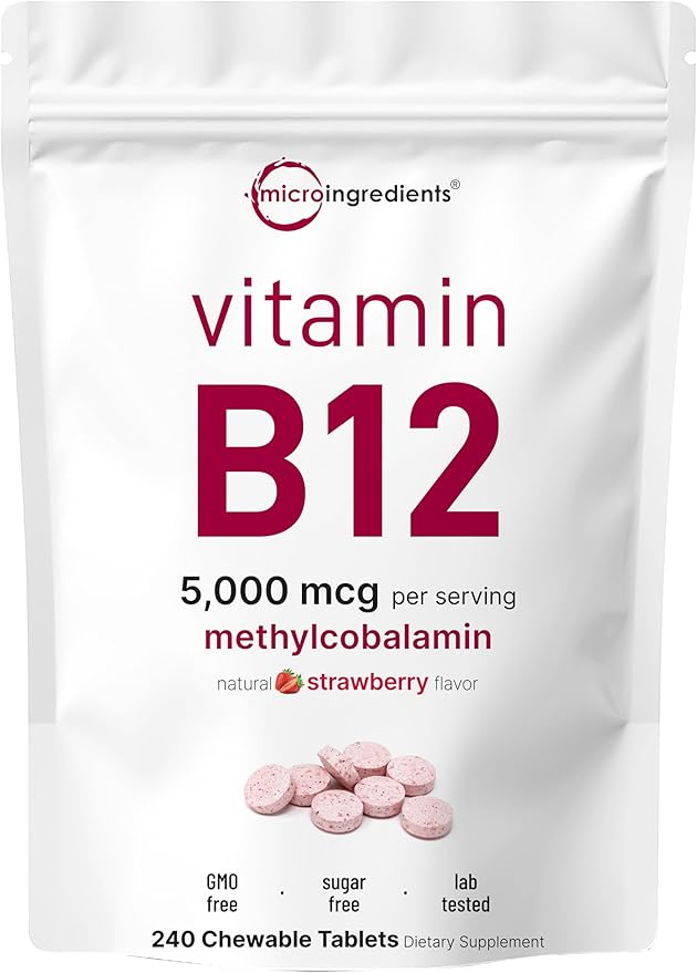 Micro Ingredients Vitamin B12 | Methyl B12 Active Form – 240 Chewable Tablets | Fast Dissolve, Natural Strawberry Flavor | Supports Energy & Metabolism Health | Vegan, Non-GMO, Gluten Free
