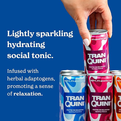 Tranquini Adaptogen Drink, Calming Sparkling Water, Gluten Free, Sugar Free Non Alcoholic Beverage with Ashwagandha Root Extract, 8.5 Fl Oz Cans (8.5 Fl Oz (Pack of 12), Variety Pack)