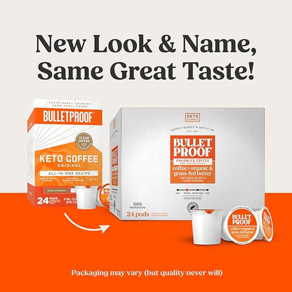 Bulletproof Coffee + Organic Grass-Fed Butter Single-Serve Pods, Keto Coffee, All-in-One Recipe with MCT Oil and Butter, Packaging May Vary