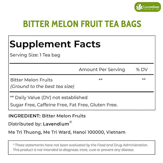 Lavendium, Premium 60 Tea Bags Bitter Melon Fruit Herbal Tea, 100% Natural and Pure, Hand-made, Made With Natural Materials-Corn Fiber Tea Bag, Sugar Free. Caffeine Free. Gluten Free. Vegan