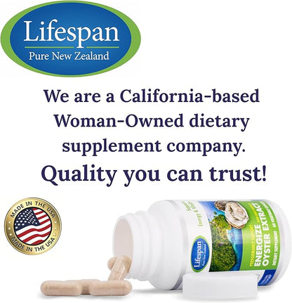 Energize Oyster Extract Supplement for Men & Women - Zinc, Taurine, Amino Acids - Supports Energy and Wellsness, Manufactured in USA, 500 mg, 60 Vegetable Capsules.