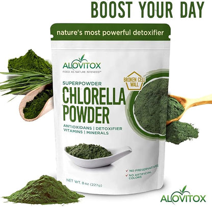 Organic Chlorella Powder 8oz | Nutrient Dense Superfood with Antioxidants, Proteins, Vitamins C, E, B Complex, Enzymes, Chlorophyll, Omegas 3 and More| Organic Raw No Additives or Colors